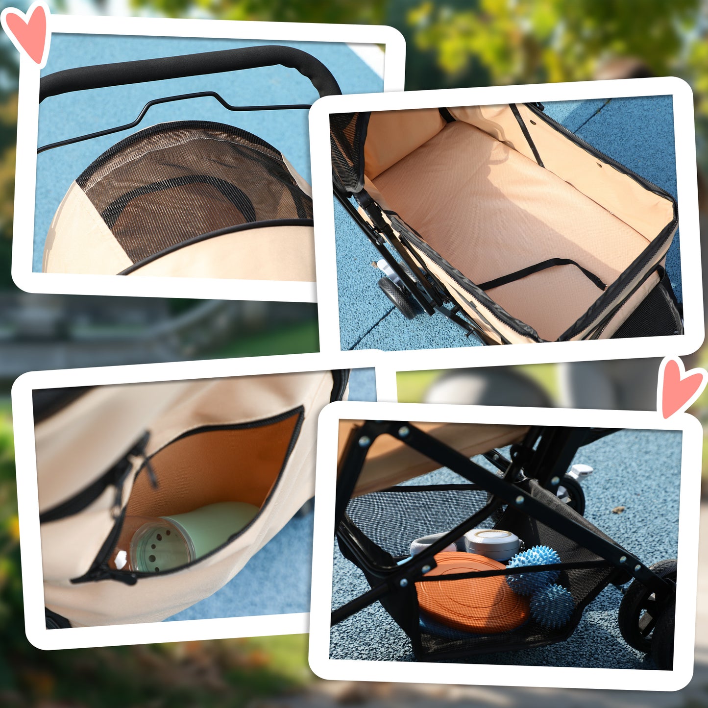 عربة أطفال PawHut Pet Stroller قابلة للطي للسفر للكلاب والقطط مع سلة فرامل بمقبض قابل للعكس