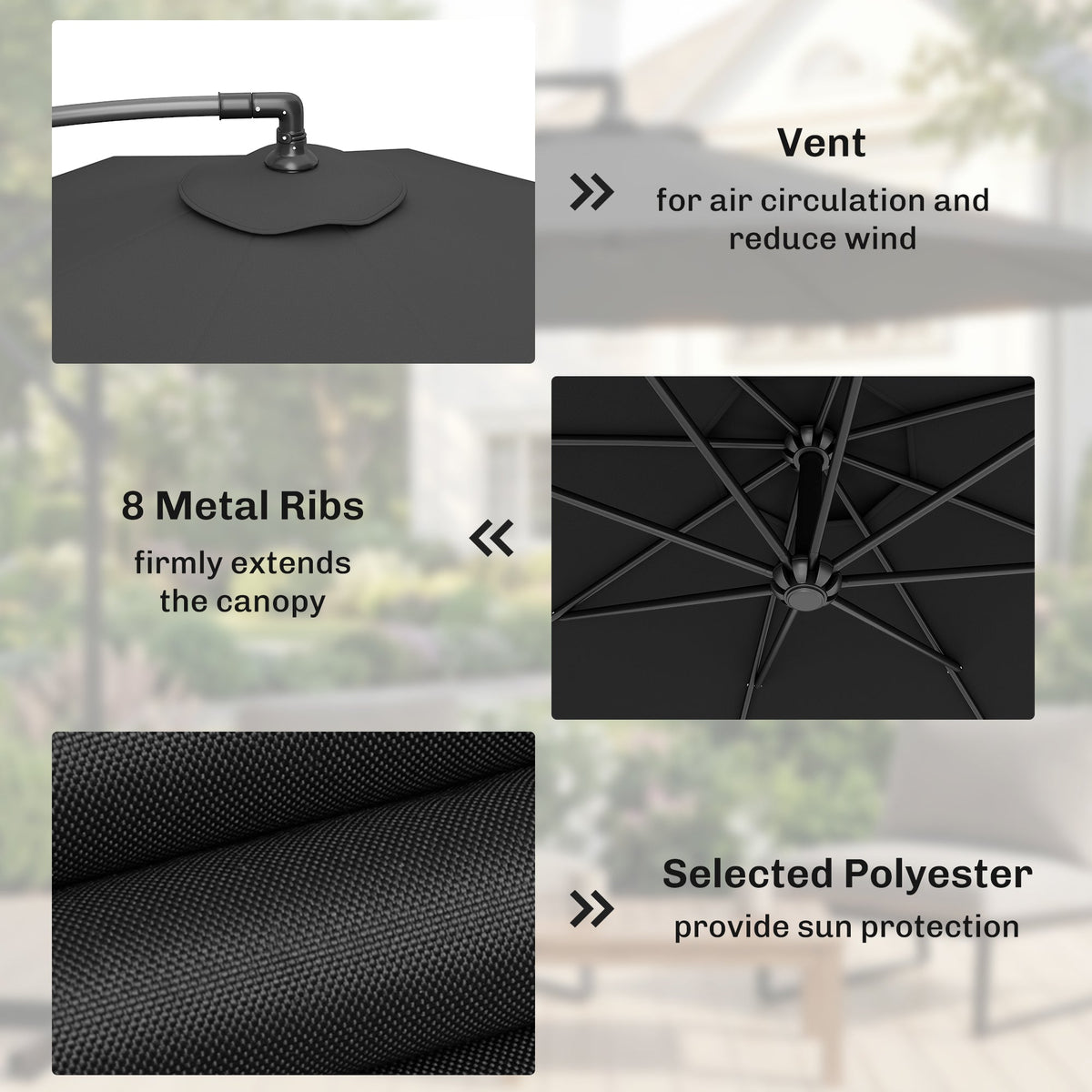 Outsunny 3m Overhanging Cantilever Parasol, with Cross Base - Black