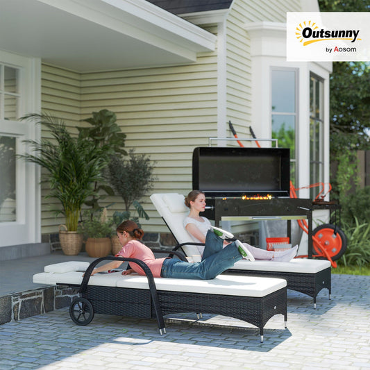 طقم أريكة استرخاء من الراتان Outsunny لشخصين مع طاولة جانبية، لون أسود