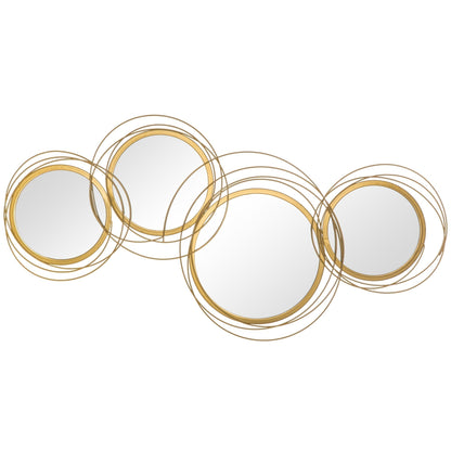 HOMCOM Metal Wall Mirrors, 107cm Modern Decorative Gold Mirror Decor Hanging, Home Wall Sculptures for Living Room Bedroom Dining Room