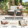 Outsunny 2 Seater Rattan Garden Sofa, Outdoor Sofa with Thickened Cushions and Acacia Wood Armrests, Brown