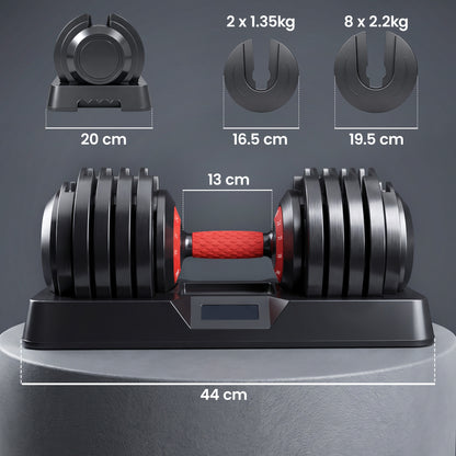 SPORTNOW 24kg Adjustable Dumbbell Set of 2, 10-in-1 Dumbbell Weights with Quick-Dial System, Safety Lock, Non-Slip Grip, Storage Tray, Space-Saving Free Weights for Home Gym Strength Training