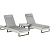 Outsunny 3-piece PE Rattan Sun Lounger Set with Adjustable 5-Position Recliner, Patio Chaise Lounge Chair Set with Cushions, Headrests, Glass Top Square Coffee Table, Light Grey
