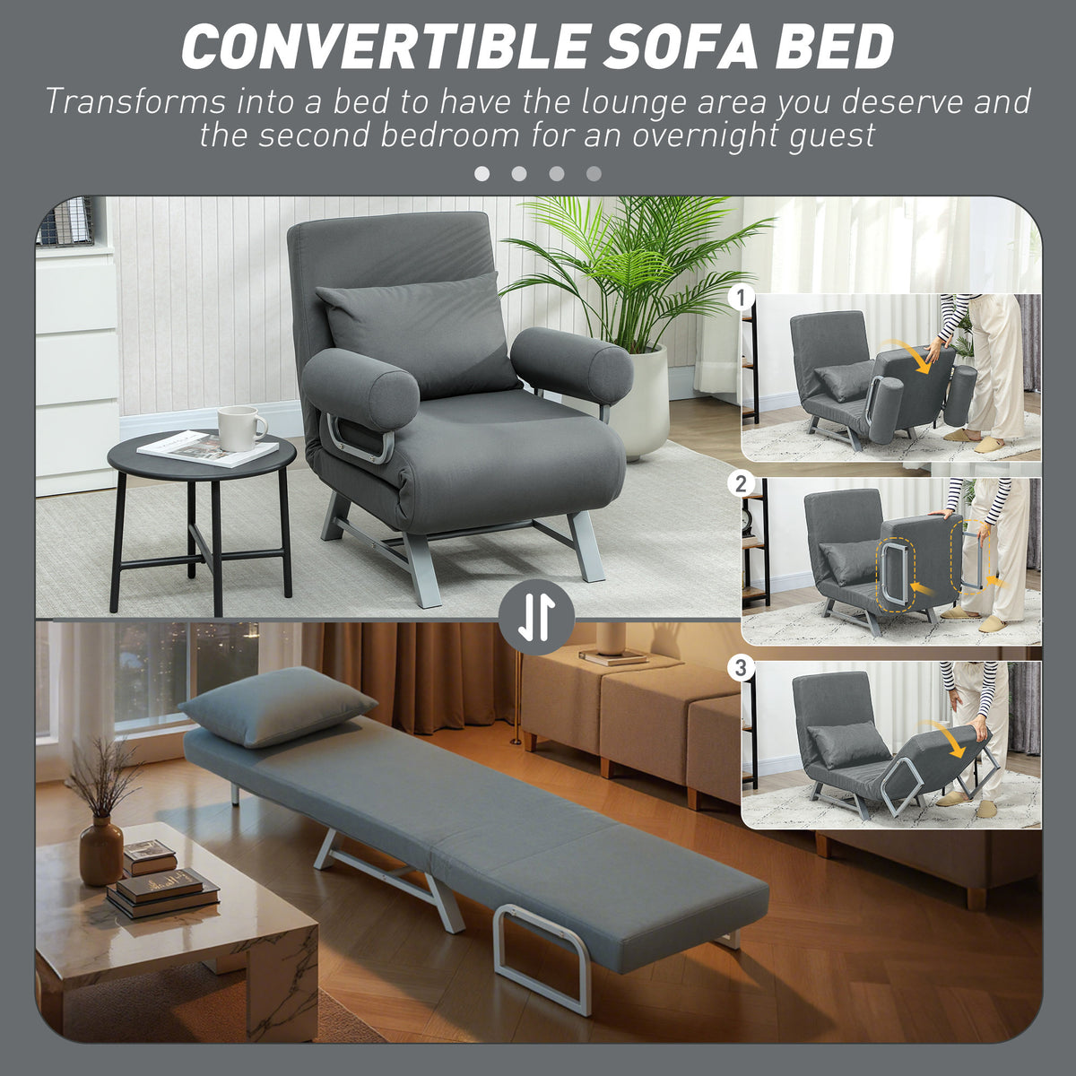 HOMCOM Single Sofa Bed in Dark Grey