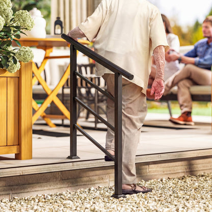 Outsunny Outdoor Handrail for Stairs, 0°-45° Adjustable Wrought Iron Exterior Handrail, Fit 1 to 3 Steps Stair Railing