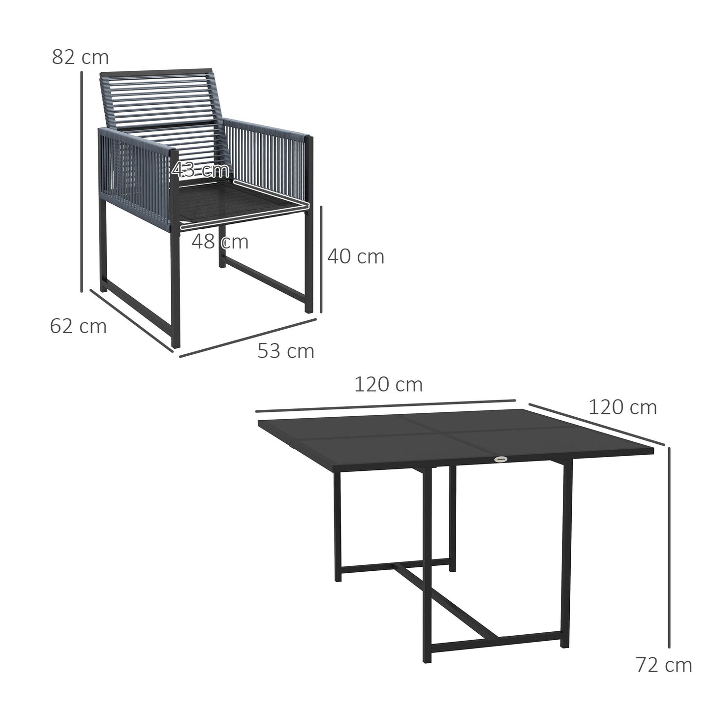 Outsunny Five-Piece Metal Dining Set, with Folding Back Chairs, Dark Grey