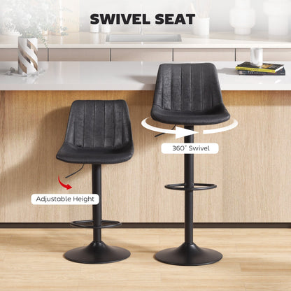 HOMCOM Set of 2 Leathaire Tub Bar Stools - Black
