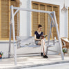 Outsunny 2 Seater Garden Swing Seat, Wooden Swing Chair Bench with Cup Holders for Outdoor Porch Patio, Grey