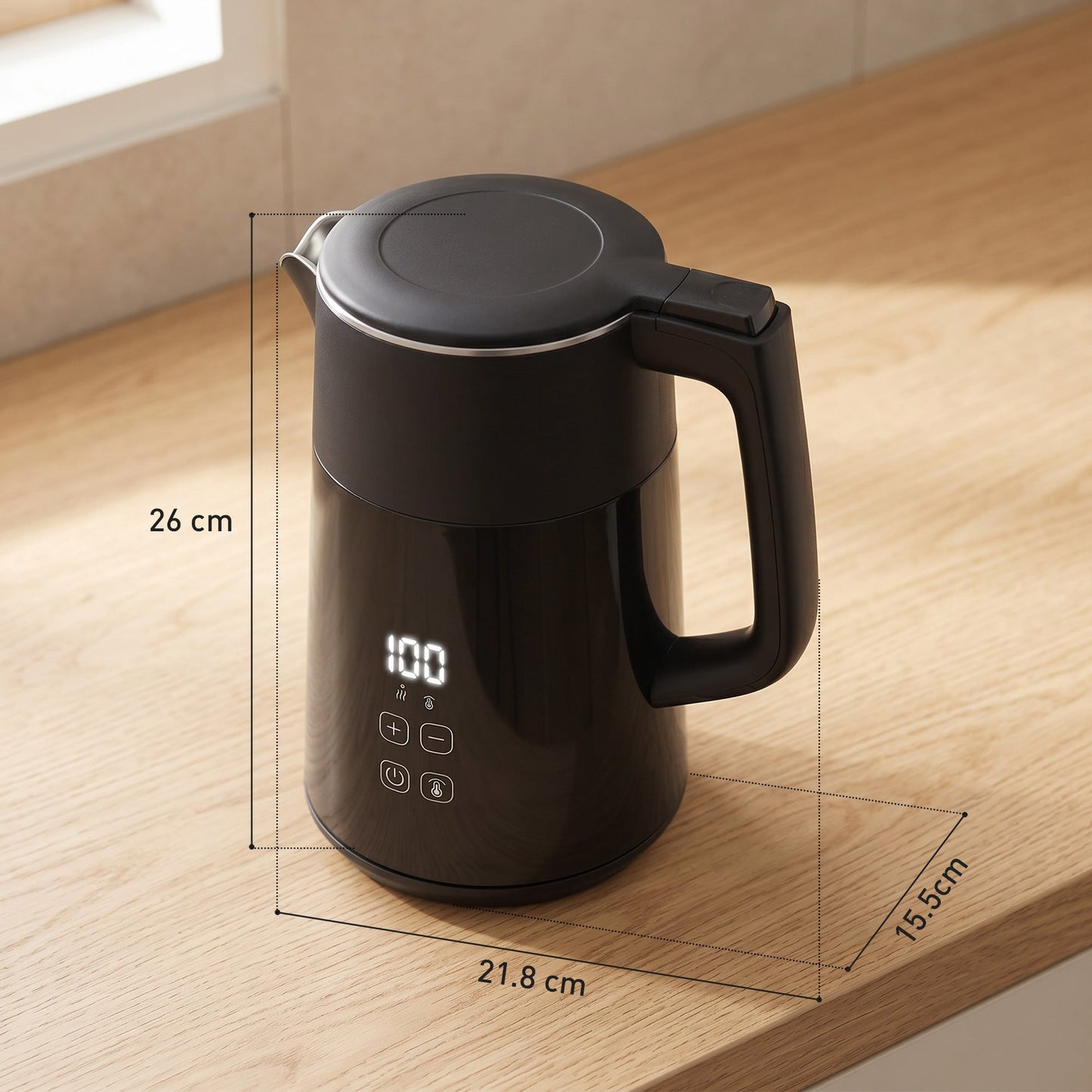 HOMCOM Electric Kettle, 1.7L Fast Boil 3kW Water Kettle with UK Strix Thermostat, LED Display, Keep Warm Function, Black