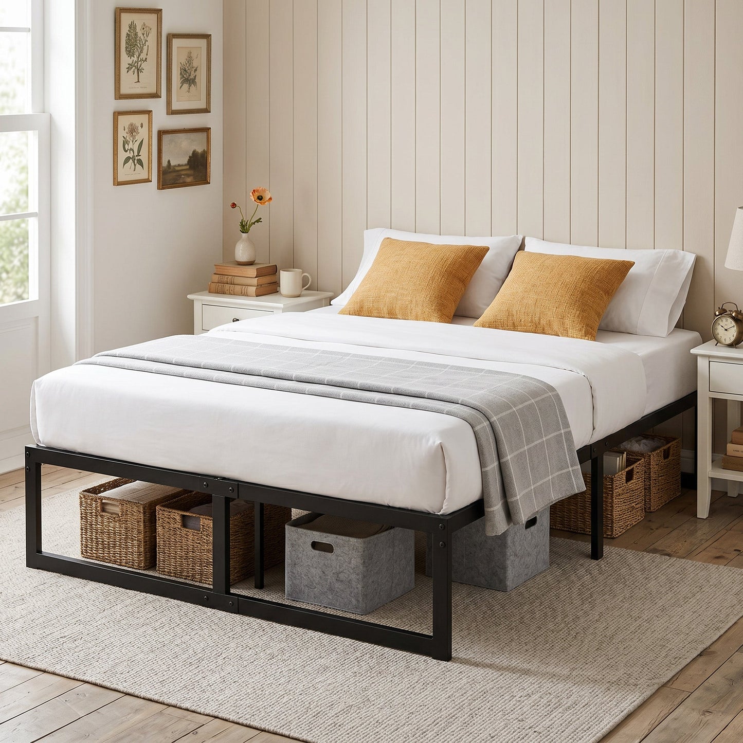 HOMCOM 4ft Small Double Bed Frame with Underbed Storage and Steel Slat Support, 32.5 cm Height, Noise-Free, Black