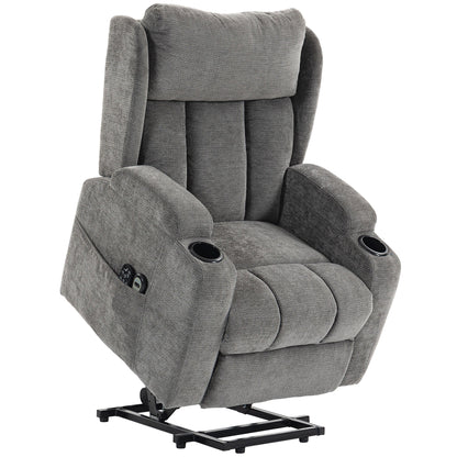 HOMCOM Power Lift Recliner Chair with Vibration Massage and Heat, Chenille Riser and Recliner Armchair for Elderly, Grey
