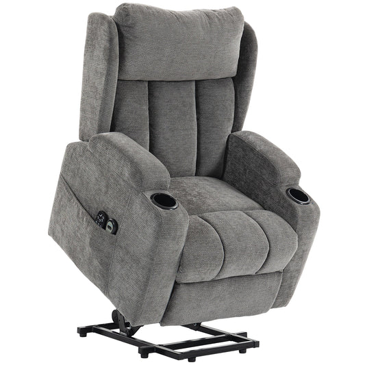 HOMCOM Power Lift Recliner Chair with Vibration Massage and Heat, Chenille Riser and Recliner Armchair for Elderly, Grey