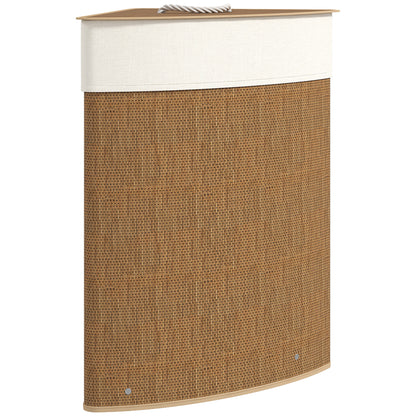 HOMCOM Bamboo Laundry Basket with Lid, 55L Corner Laundry Hamper with Removable Washable Liner Bag, Bathroom Triangle Washing Basket, 35 x 35 x 60 cm, Brown