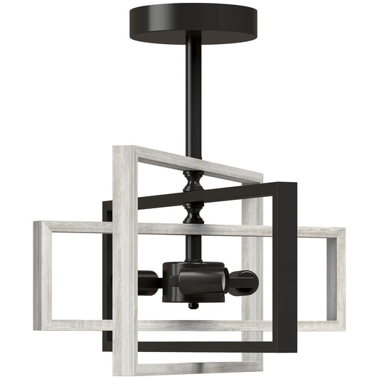 HOMCOM Ceiling Light Fixtures, Industrial Ceiling Lighting with Wood Frame, Bulbs Not Included, Black