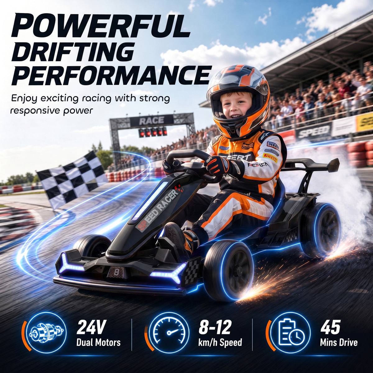 AIYAPLAY 24V Electric Go Kart in Black