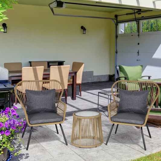 Outsunny 3 Pieces Rattan Bistro Set in Coffee