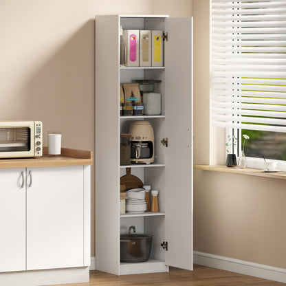 HOMCOM 180cm Tall Kitchen Cupboard, Freestanding 5-Tier Pantry Storage Cabinet with Adjustable Shelf, White