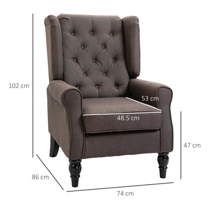 HOMCOM Wingback Accent Chair, Retro Upholstered Button Tufted Occasional Chair for Living Room and Bedroom, Brown