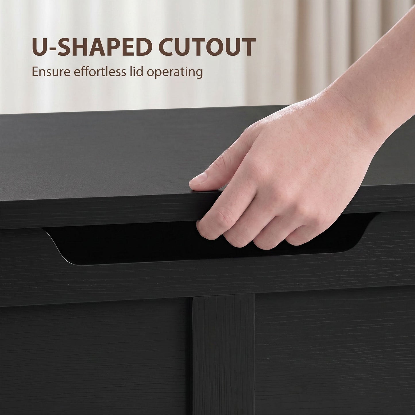 HOMCOM 127L Home Storage Box, with Safety Hinges - Black Wood-Effect