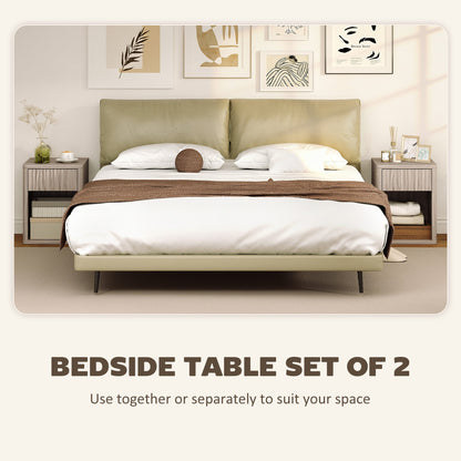 HOMCOM طقم طاولة سرير عصرية مكون من قطعتين، خزانة سرير مع درج ورف مفتوح، طاولة جانبية، طاولة بجانب السرير لغرفة النوم، لون خشبي بلوطي