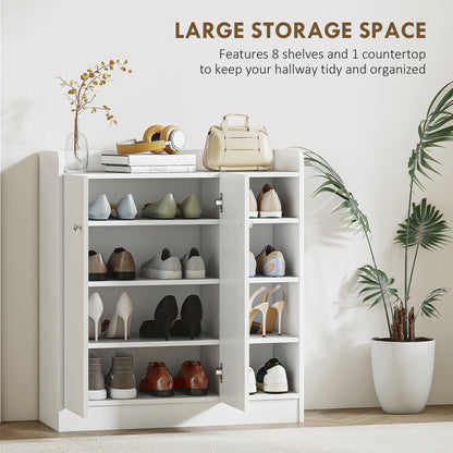 HOMCOM Shoe Storage Cabinet Two Doors w/ Adjustable 4 Shelves Cupboard Footwear Rack Stand Organiser Hallway White