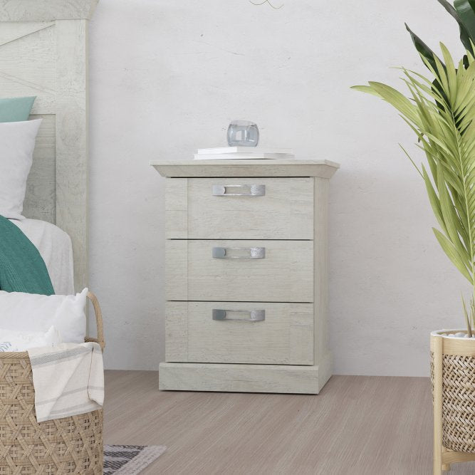 Kashmir 3 Drawer Bedside Cabinet (KSMK113) in White Pine