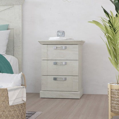 Kashmir 3 Drawer Bedside Cabinet (KSMK113) in White Pine