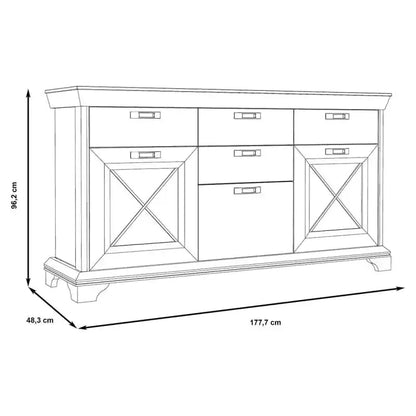 Kashmir 3 Door 4 Drawer Sideboard (KSMK233) in White Pine