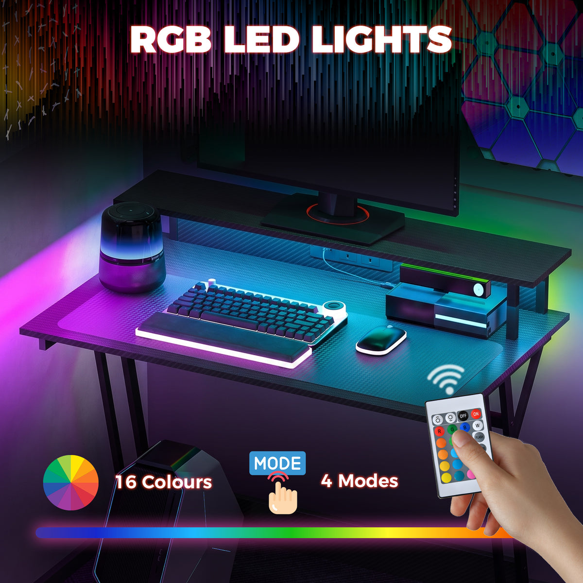 HOMCOM Two-Level LED Gaming Desk in Black