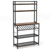 6-Tier Kitchen Baker’s Rack with Wine Storage-Brown