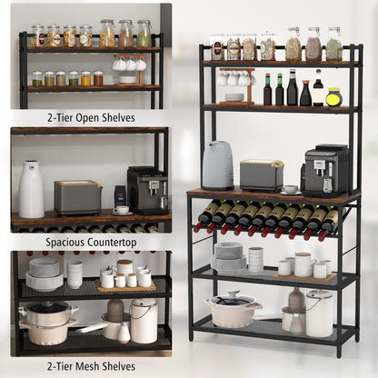 6-Tier Kitchen Baker's Rack with Wine Storage-Brown