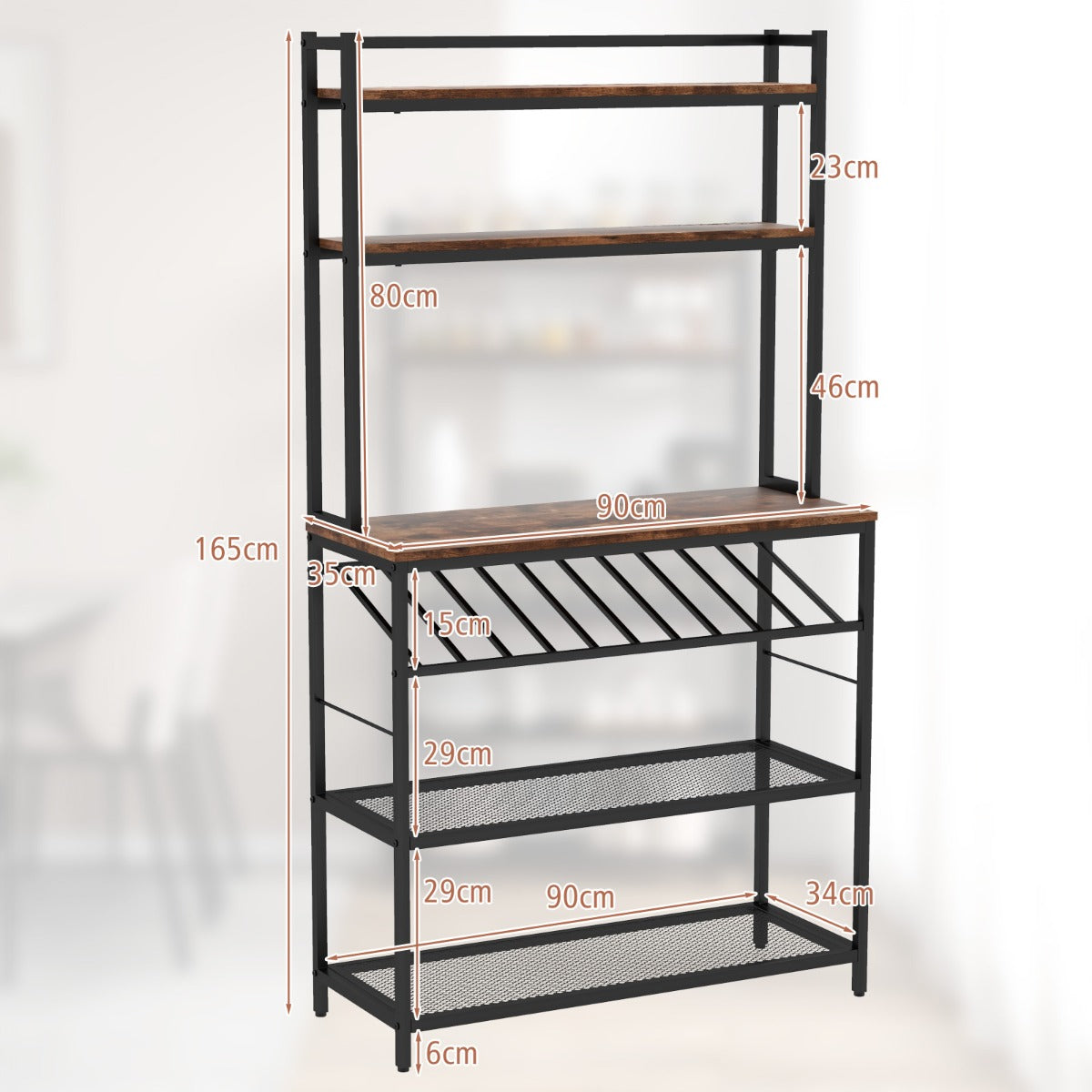 6-Tier Kitchen Baker's Rack with Wine Storage-Brown