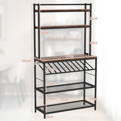 6-Tier Kitchen Baker's Rack with Wine Storage-Brown