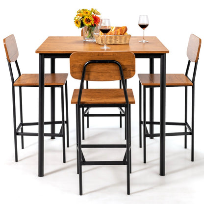 5 Pieces Industrial Dining Set Bar Counter Height Table and 4 Stools-Walnut