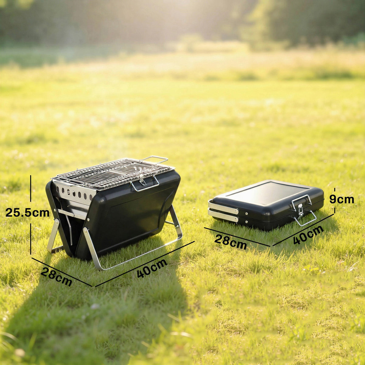 Outsunny Charcoal BBQ Grill Portable Stainless Steel Barbecue with Tilting Grate for Camping Picnic Garden Black
