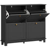 HOMCOM Narrow Shoe Storage Cabinet, Slim Shoe Cabinet with 4 Flip Drawers, Adjustable Shelves for 16 Pairs of Shoes, Black