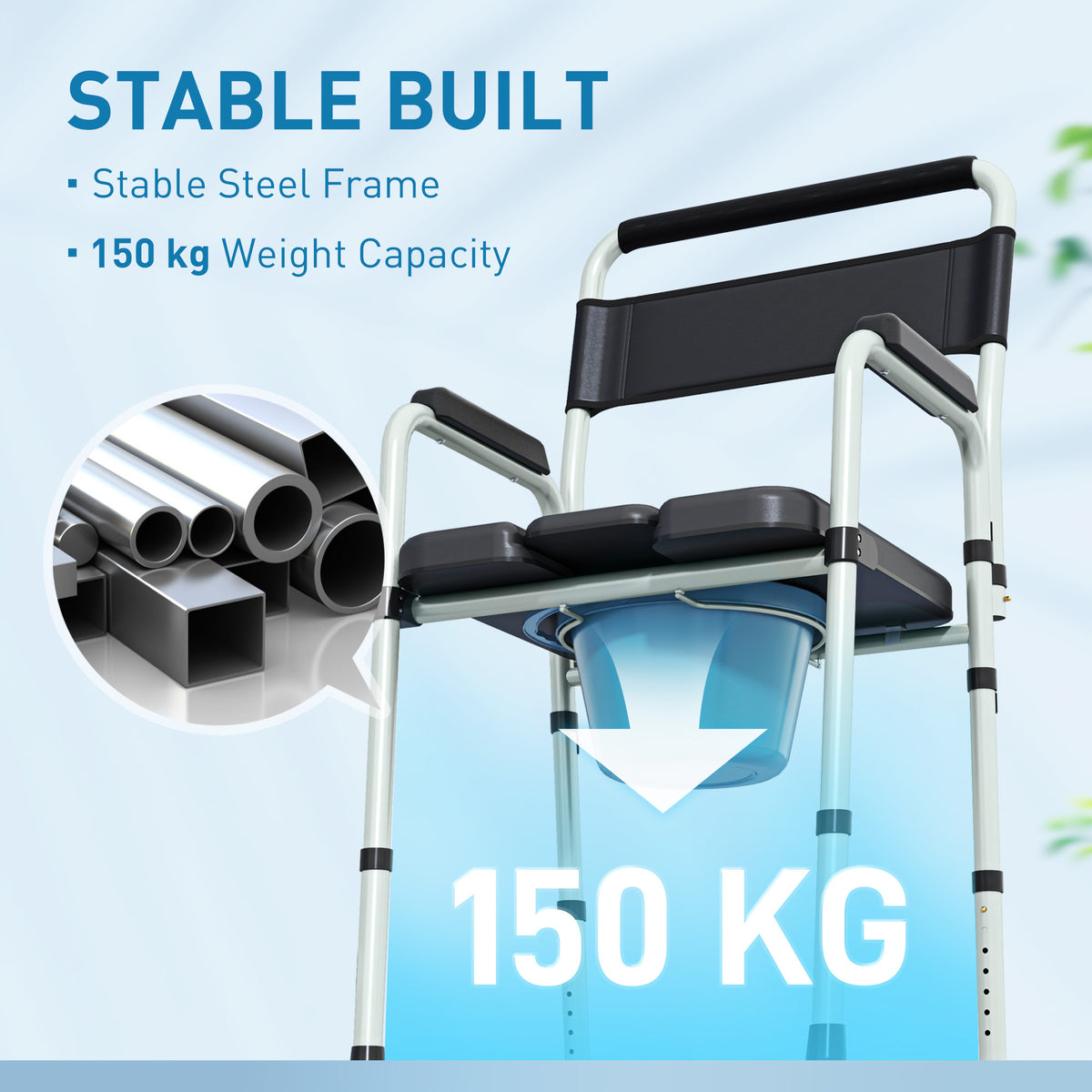 HOMCOM Commode Chair for Elderly with Arms and Back in Black