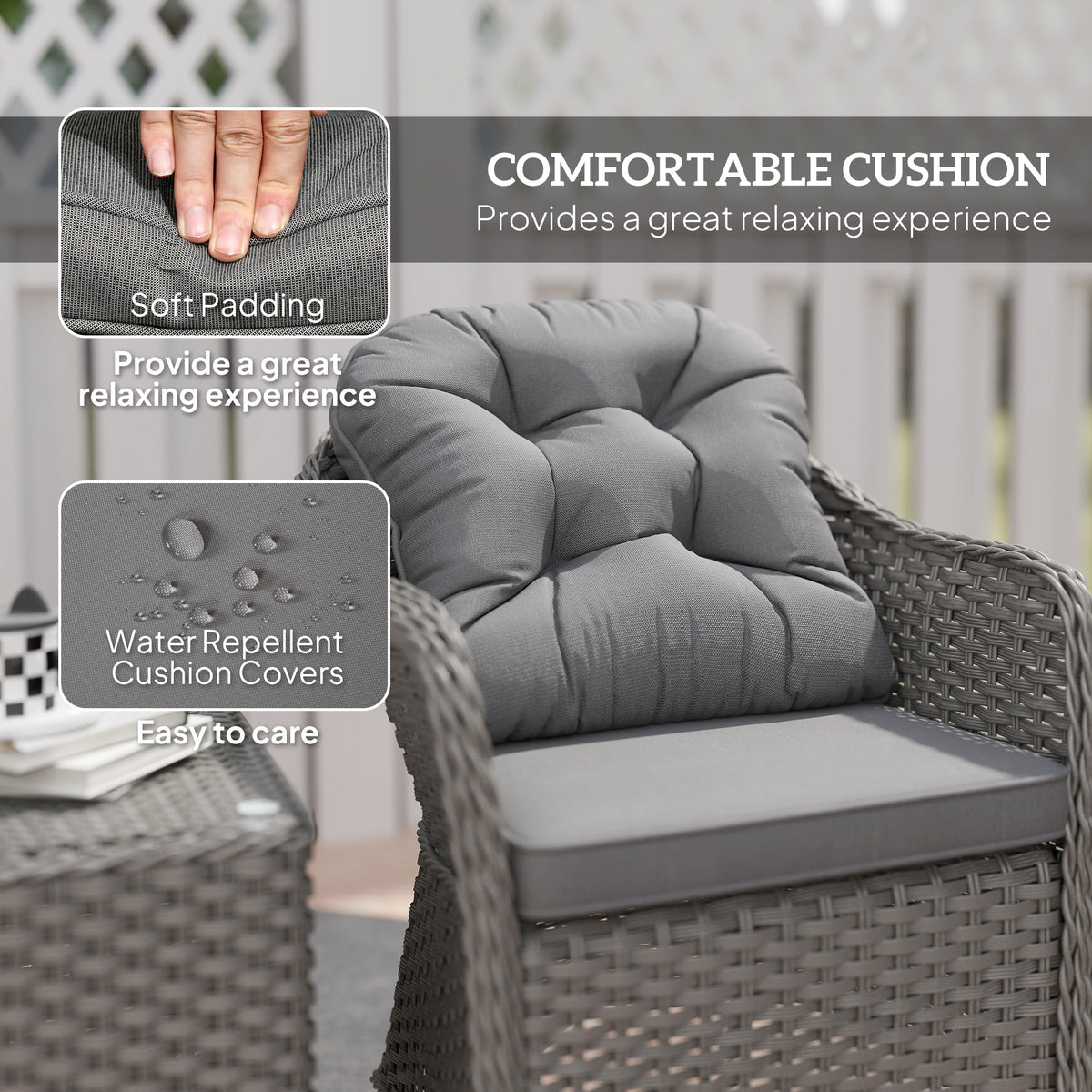 Outsunny Three-Piece Super Padded Rattan Set in Light Grey