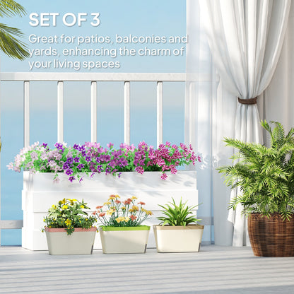 Outsunny طقم من 3 أصص زرع ذاتية الري للاستخدام الخارجي، أوعية زرع مستطيلة للحديقة مقاس 27 سم مع نافذة مرئية لمستوى الماء، أصص زهور بلاستيكية للحديقة الداخلية والخارجية والشرفات وعتبات النوافذ