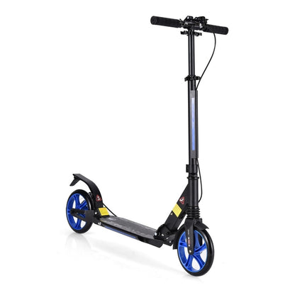 Kick Scooter with Adjustable Handlebar and Anti-Shocking Suspension, a blue and black scooter standing on a white background