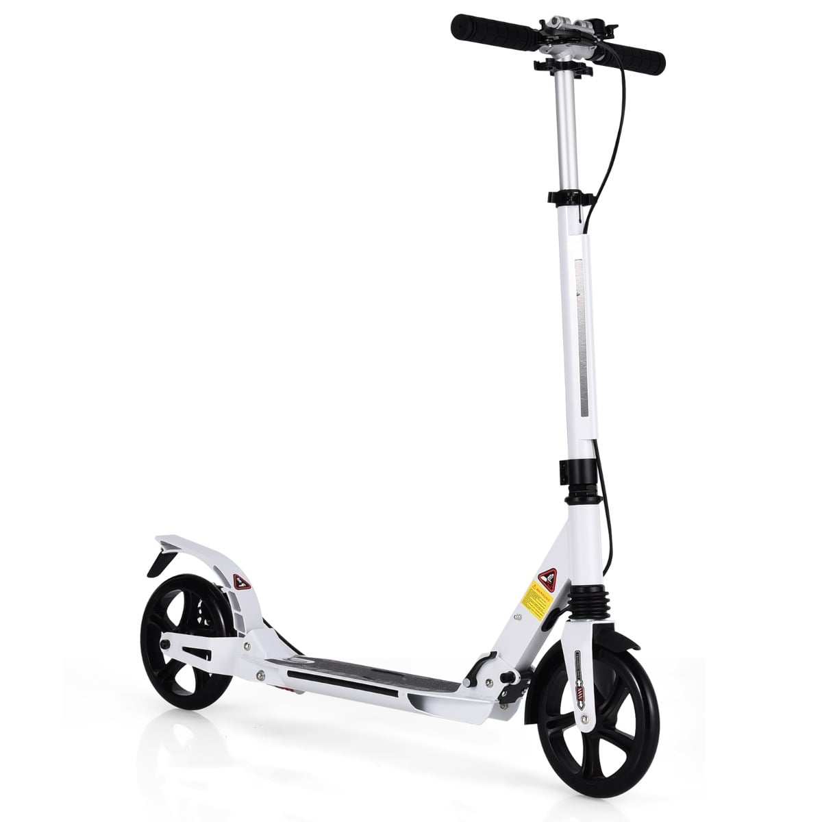 Kick Scooter with Adjustable Handlebar and Anti-Shocking Suspension, a white scooter shown from the front