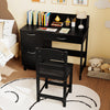 Kid's Study Desk and Chair Set with Deep Drawer and Enclosed Cabinets-Black
