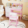 Kid's Study Desk and Chair Set with Deep Drawer and Enclosed Cabinets-Pink