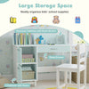 Kid's Study Desk and Chair Set with Deep Drawer and Enclosed Cabinets-White