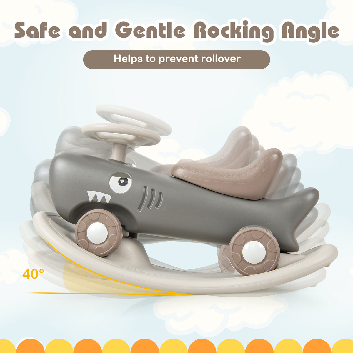 The rocking horse and sliding car shown rocking gently with angle indicator