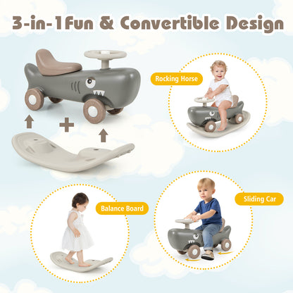 Diagram showing the three modes of the convertible rocking horse and sliding car