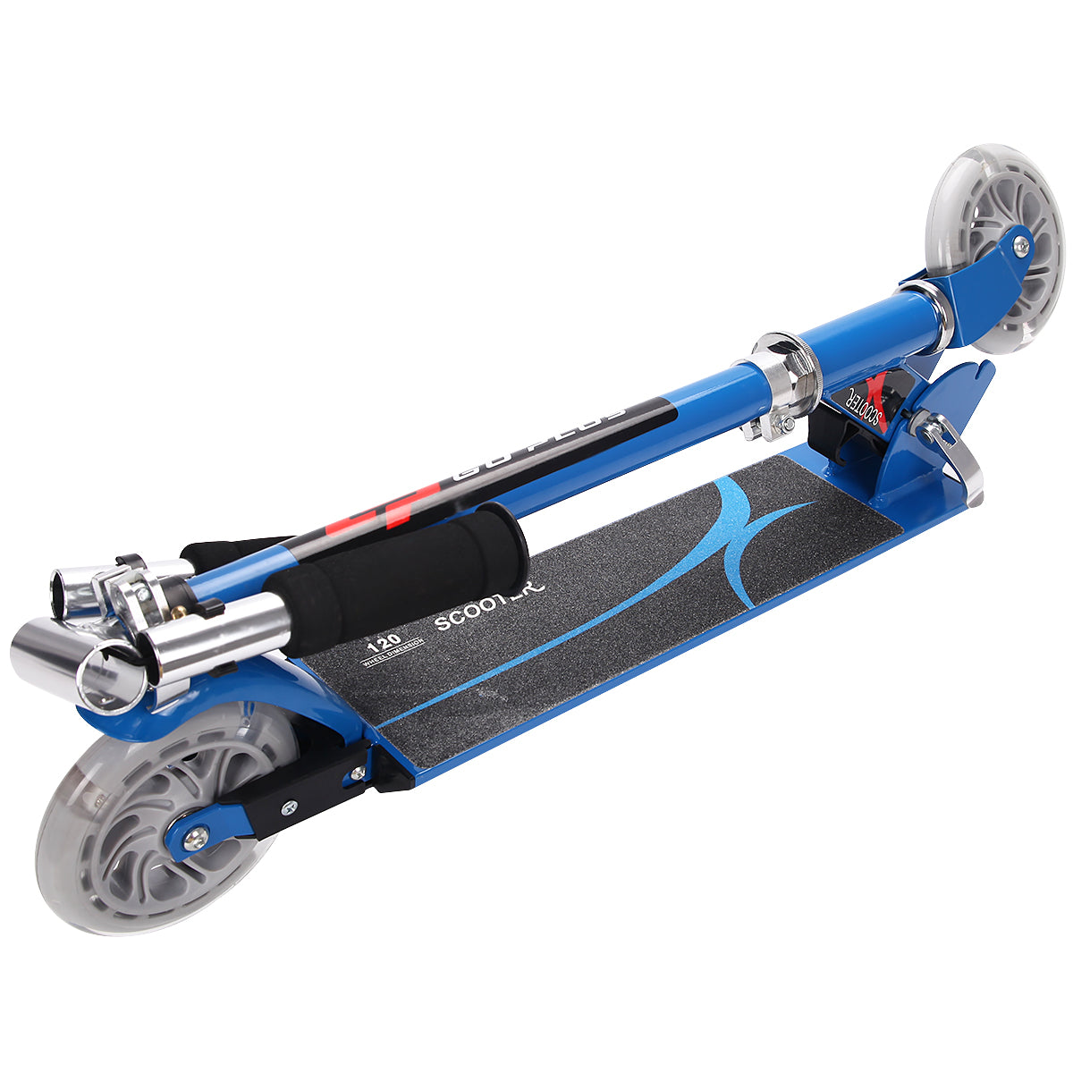 The stunt scooter in a folded position for easy storage and transport