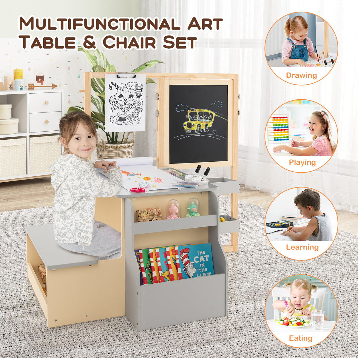 Multifunctional art table and chair set with activities for children