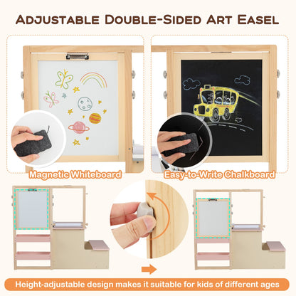 Close up of the adjustable double-sided art easel on the kids table and chair set