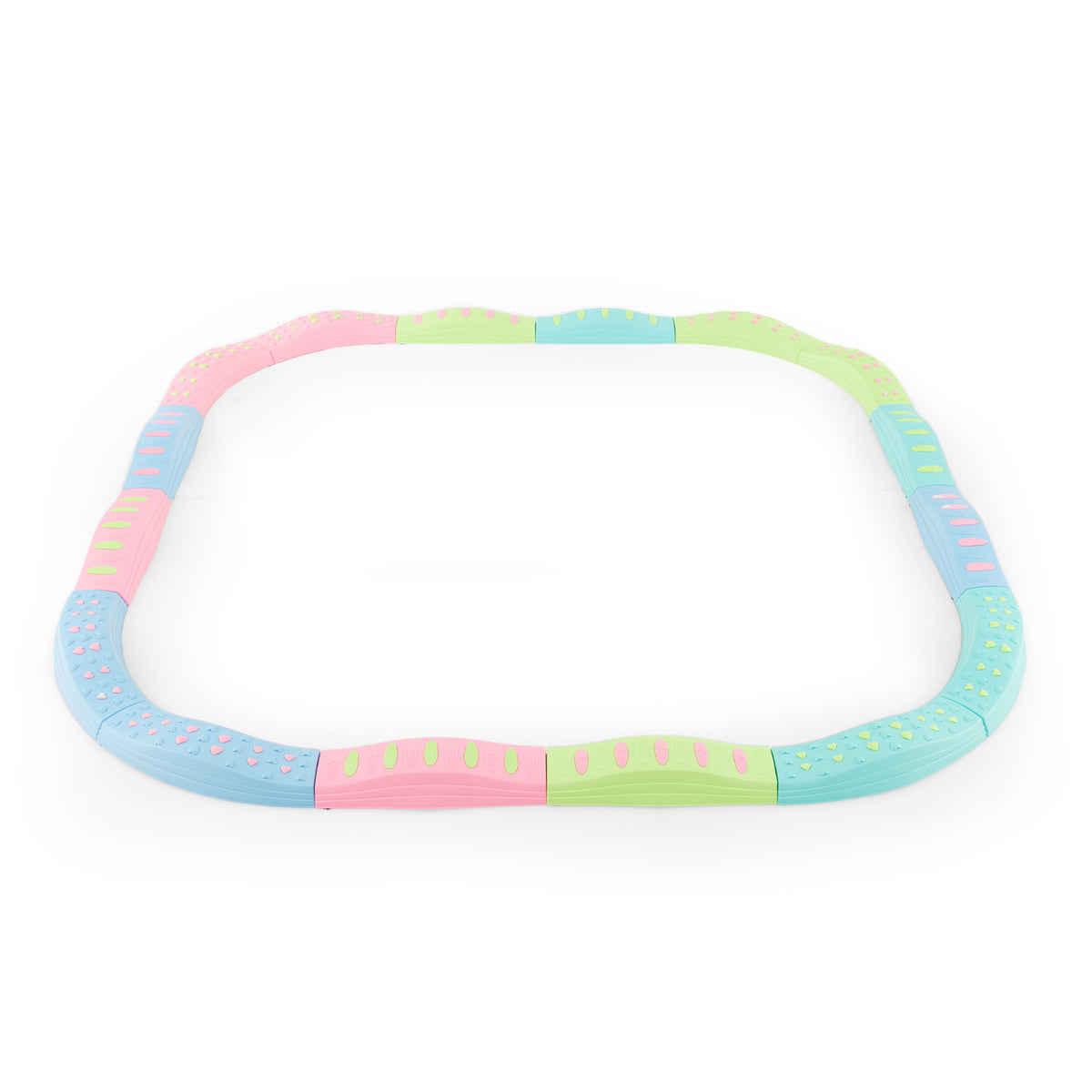 The toy sports beams connected in a square track on a plain white background